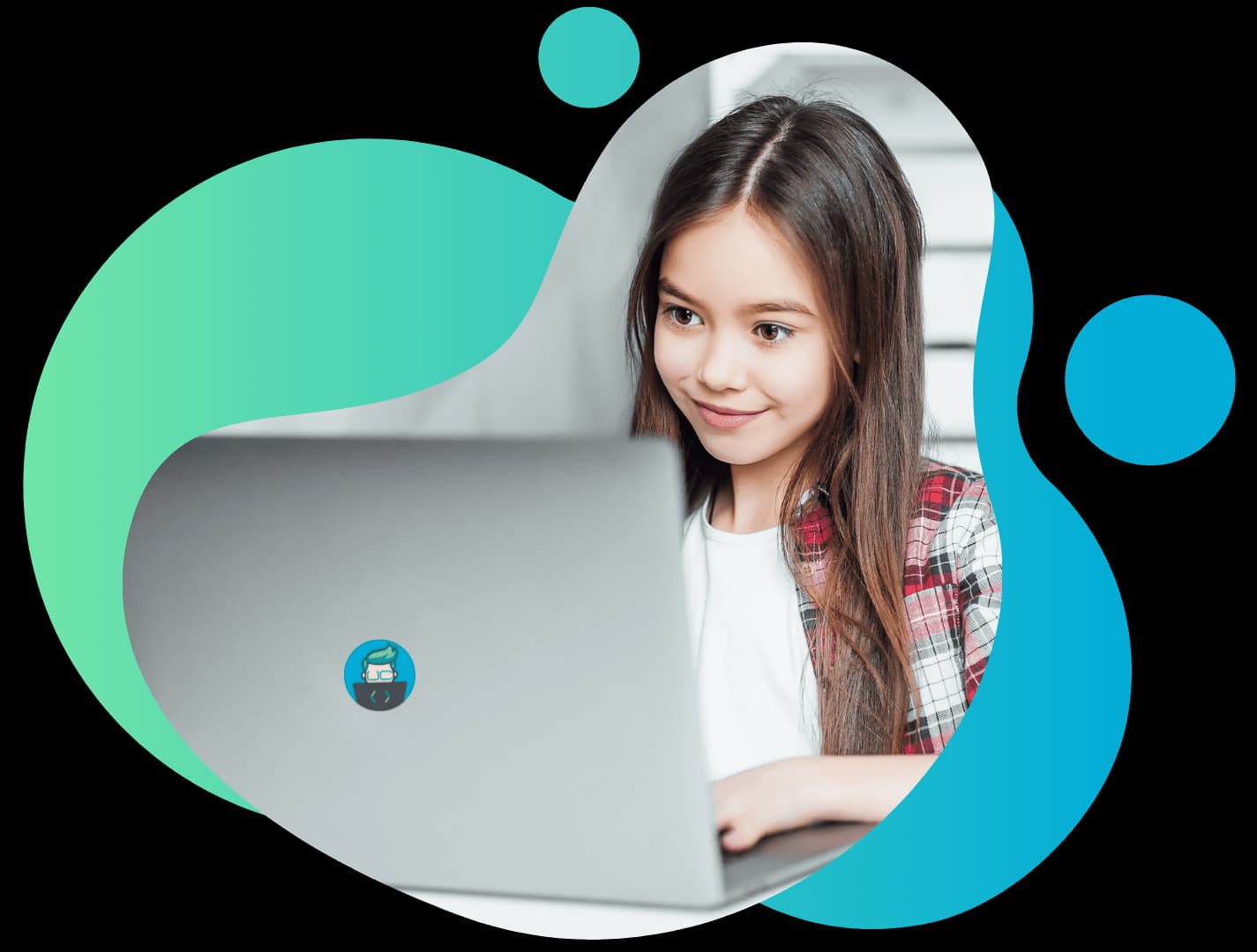 A Code World student coding on her laptop